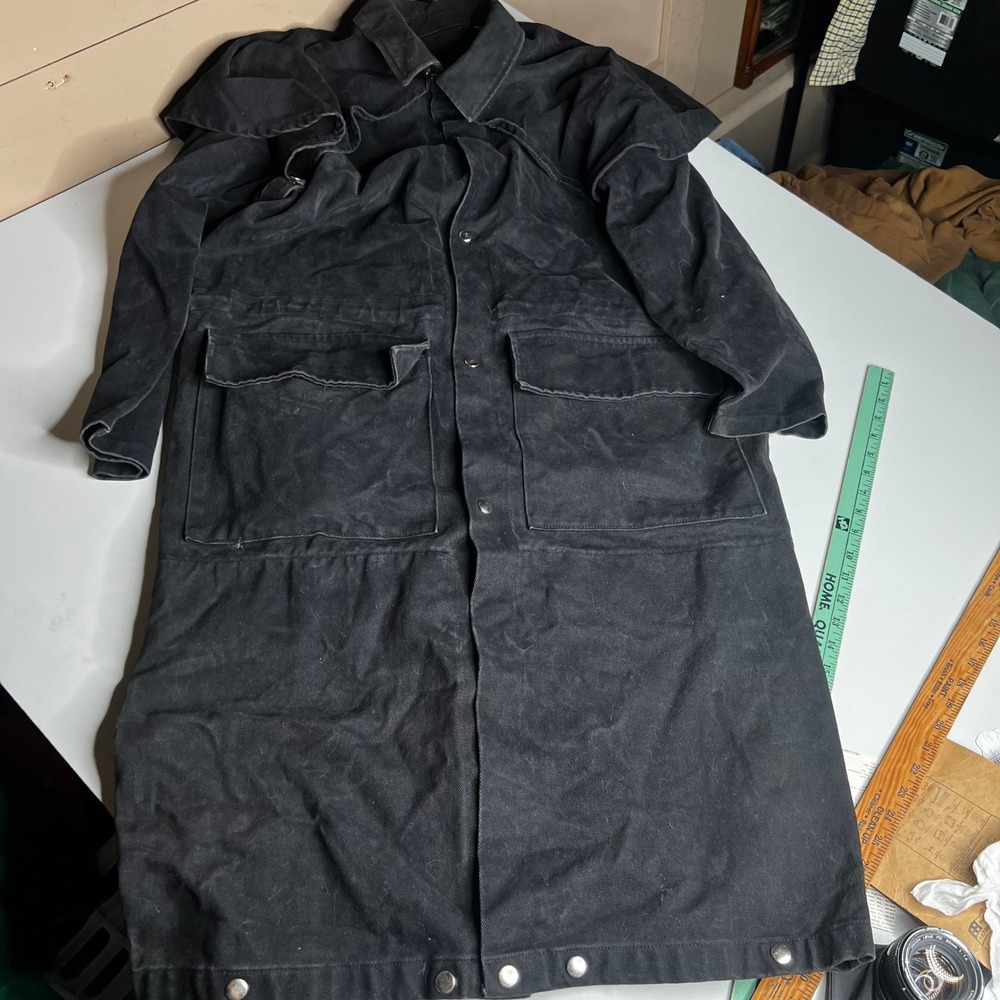 Brassada Mens Black Cotton Canvas Duster Coat Western Cape Jacket Made in USA M